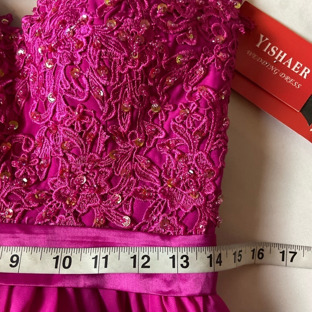 YISHAER Burgundy Floral Lace Appliqué Prom Evening Gown Dress Size 4 - Picture 5 of 9